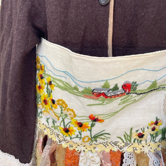 Handmade artsy boho sweater coat and embroidered cottagecore farm topper - Picture 8 of 11